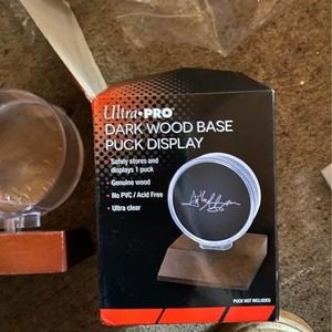 Ultra Pro Hockey Puck Display with Black Wood Base